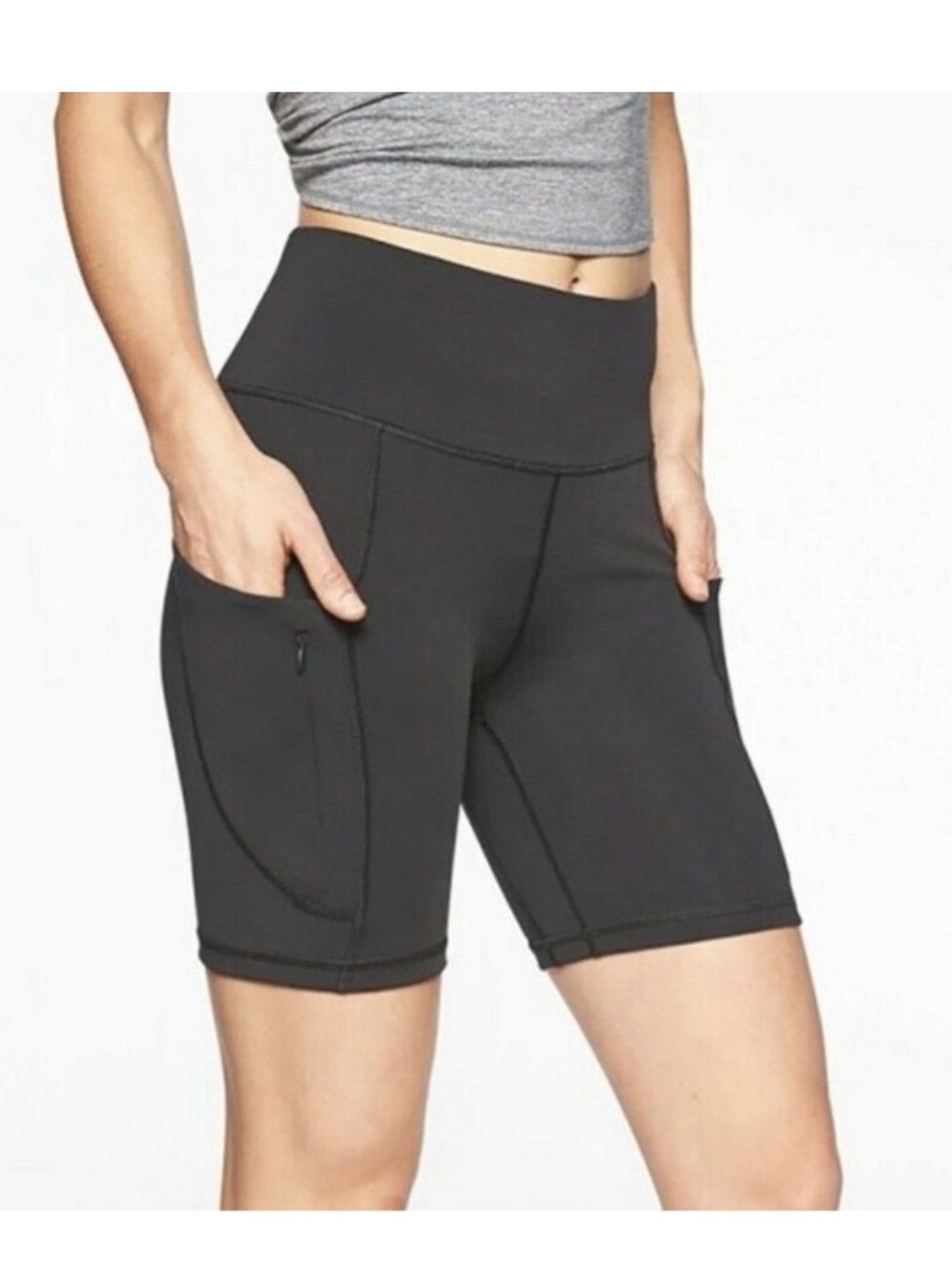 Athleta Black High-Rise 7" Bike Shorts with Side Pockets size S